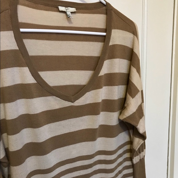 JOIE Cream and Tan Striped V Neck Sweater Sz M - Picture 3 of 8