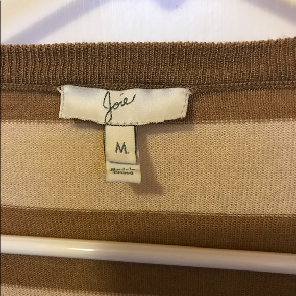 JOIE Cream and Tan Striped V Neck Sweater Sz M - Picture 4 of 8