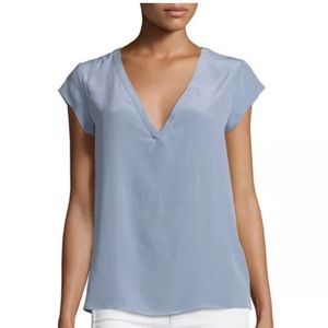 Joie Blue Rubina V-Neck Silk Top, Size Small