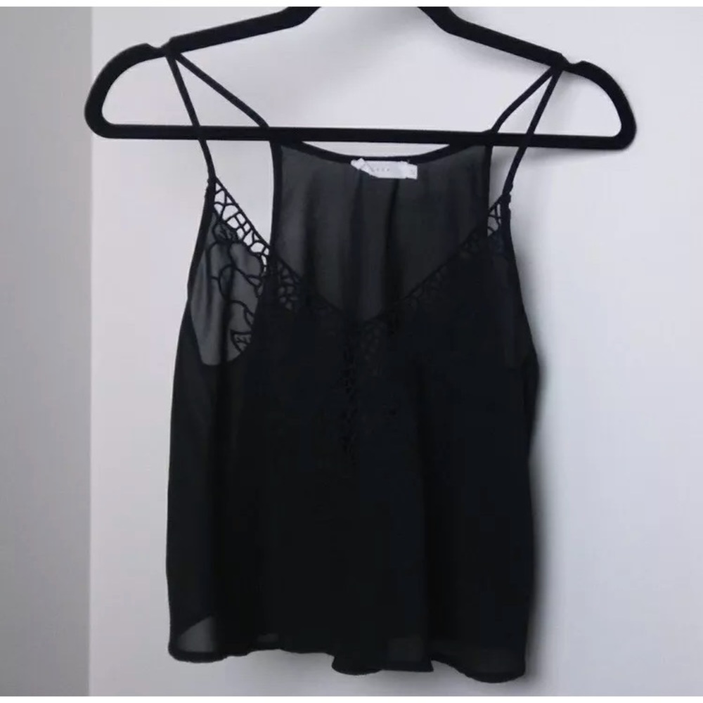 Lush Sheer Black Cropped Tank, Size Small