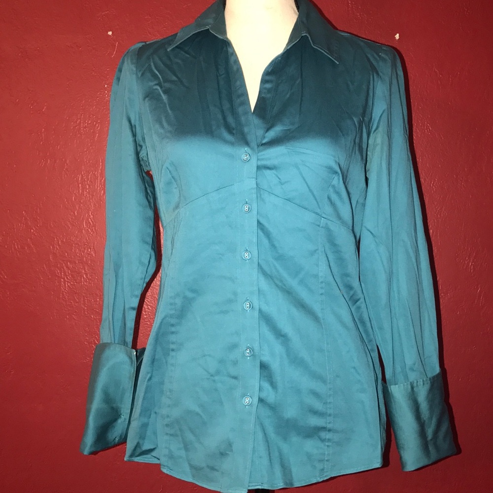 Banana Republic Button blouse Sz 8 teal stretch