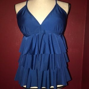 Venus large Ruffled tankini Top Blue