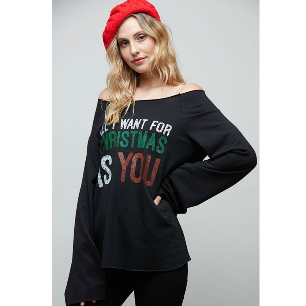 All I want for Christmas  Black Off shoulder top - Picture 2 of 3