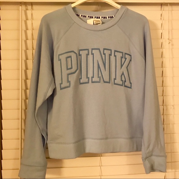 NWT PINK Varsity Crew Light Blue Sweatshirt - Picture 2 of 5