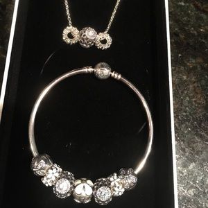 Genuine Pandora bracelet, necklace, earring set