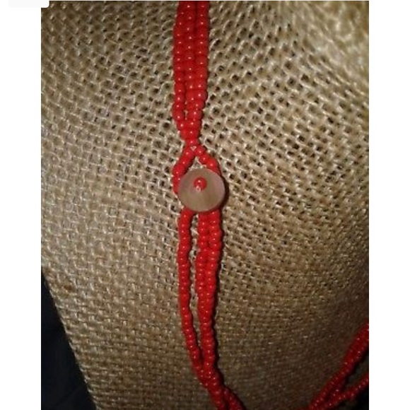 RED SEED BEADED MOP WOODEN CHUNKY TRIBAL NECKLACE - Picture 4 of 5