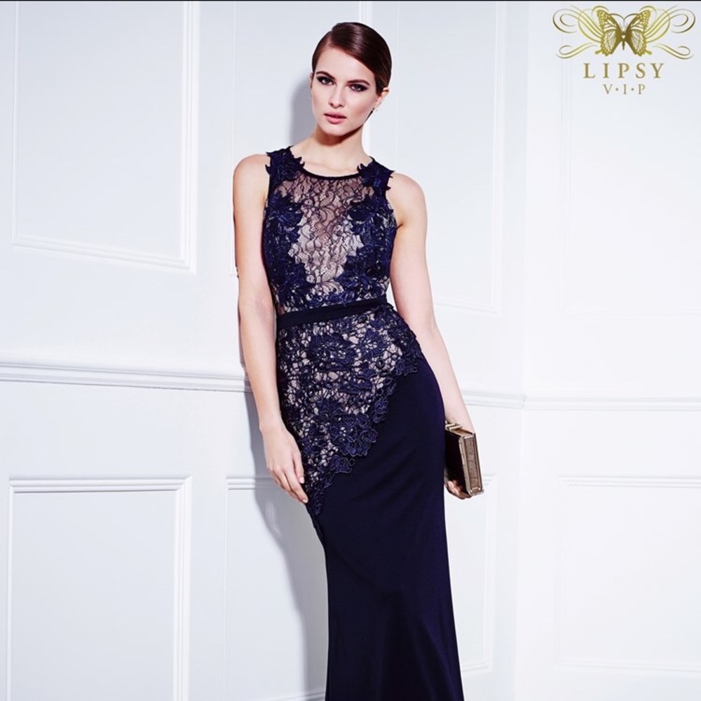 Lipsy VIP Navy Lace Maxi Dress