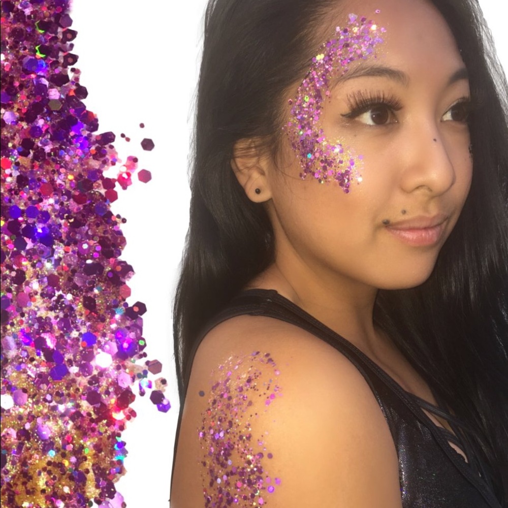 Chunky purple Festival Glitter body face hair