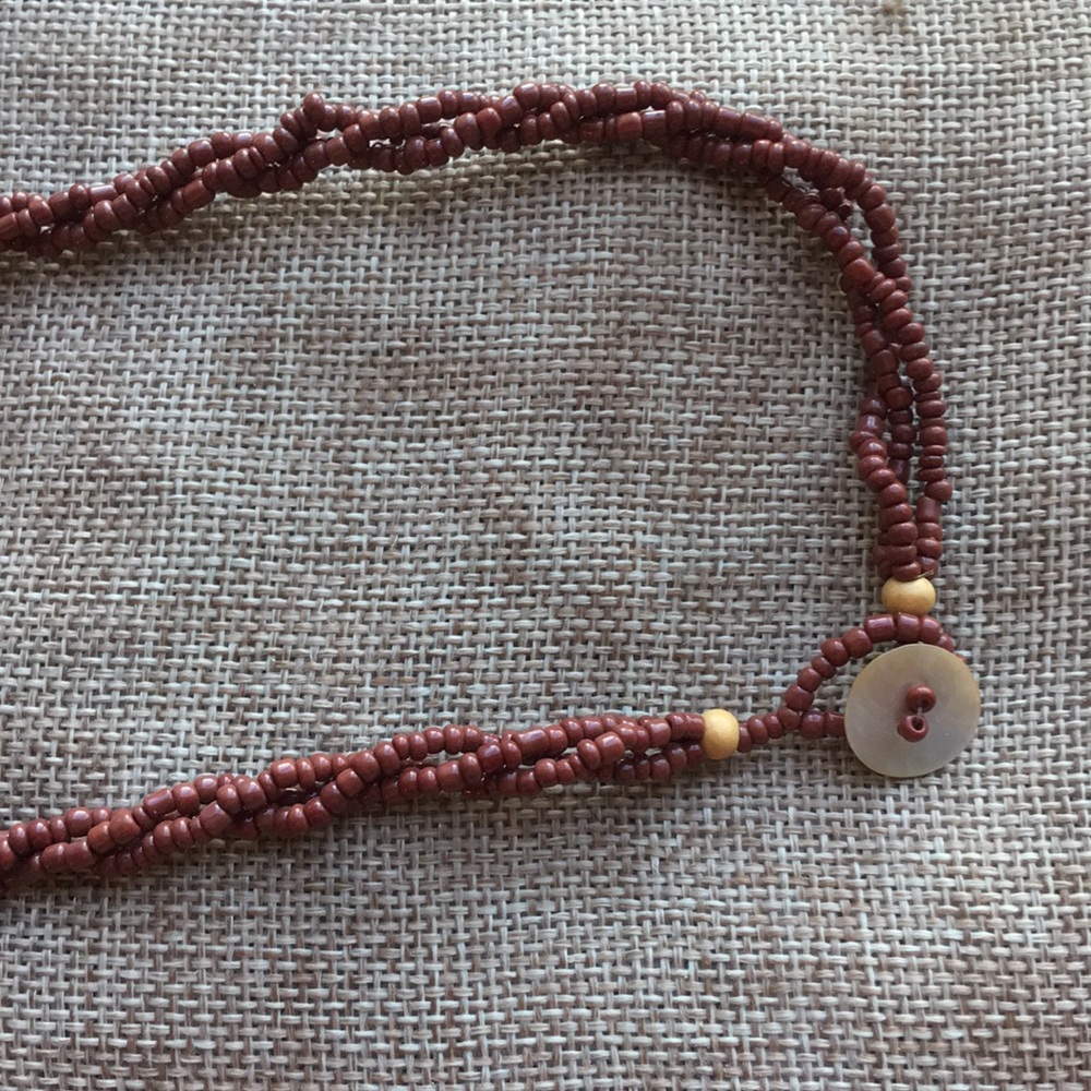 Shell Mother of Pearl Brown Beaded Button Necklace - Picture 2 of 5