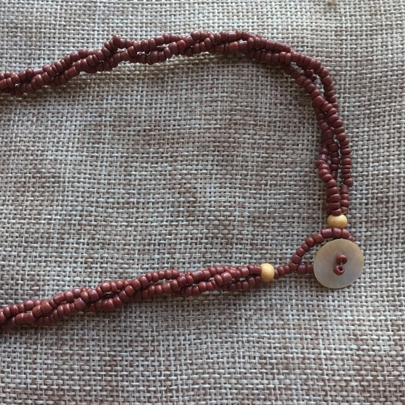 Shell Mother of Pearl Brown Beaded Button Necklace - Picture 2 of 5