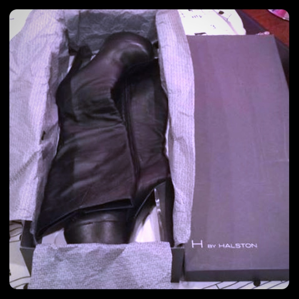 H by Halston Black Leather Boots