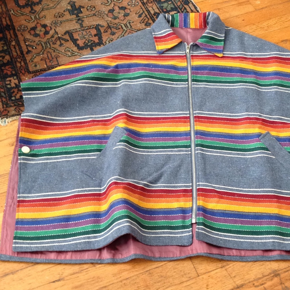 Vintage free size 1960s/70s boho rainbow poncho