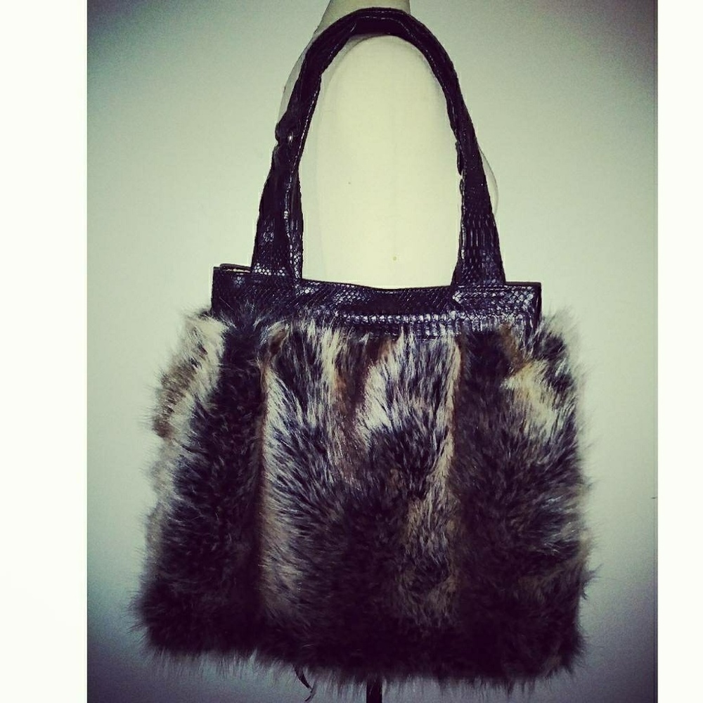 Faux Fur Hobo Bag w/ snakeskin detail