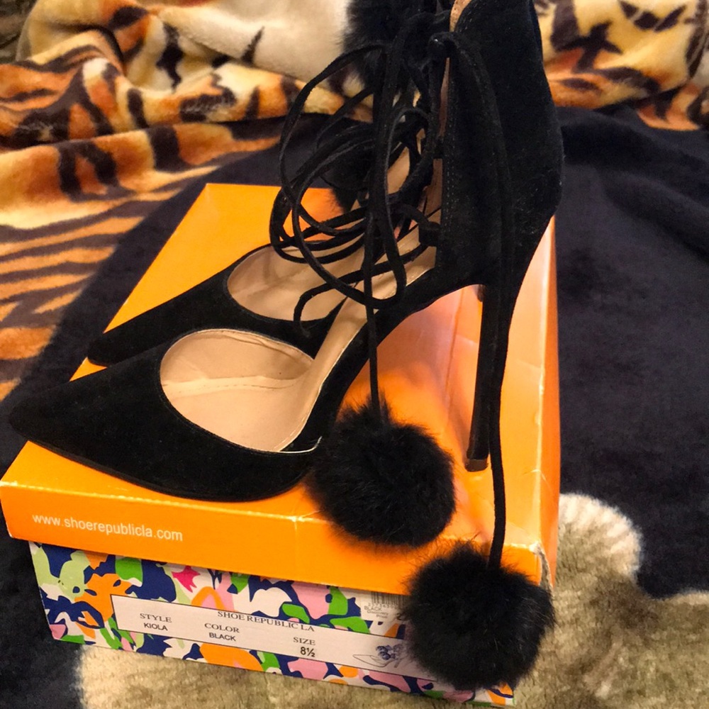 Suede Pom Tie Heel