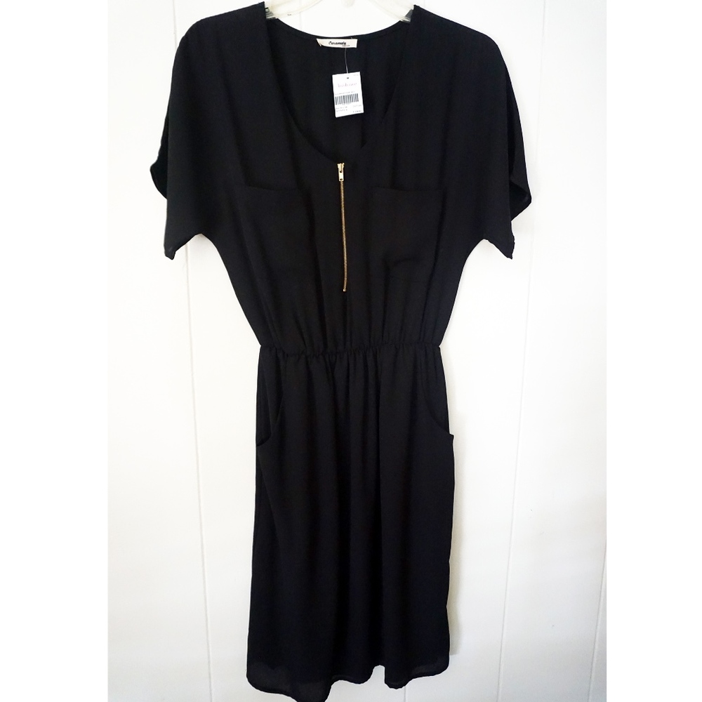 New With Tags Black Dress w/ Zipper front & Pocket
