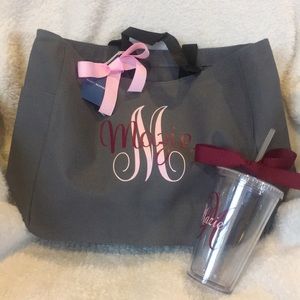 Personalized Gray Tote & Tumblr Bundle - Mazie