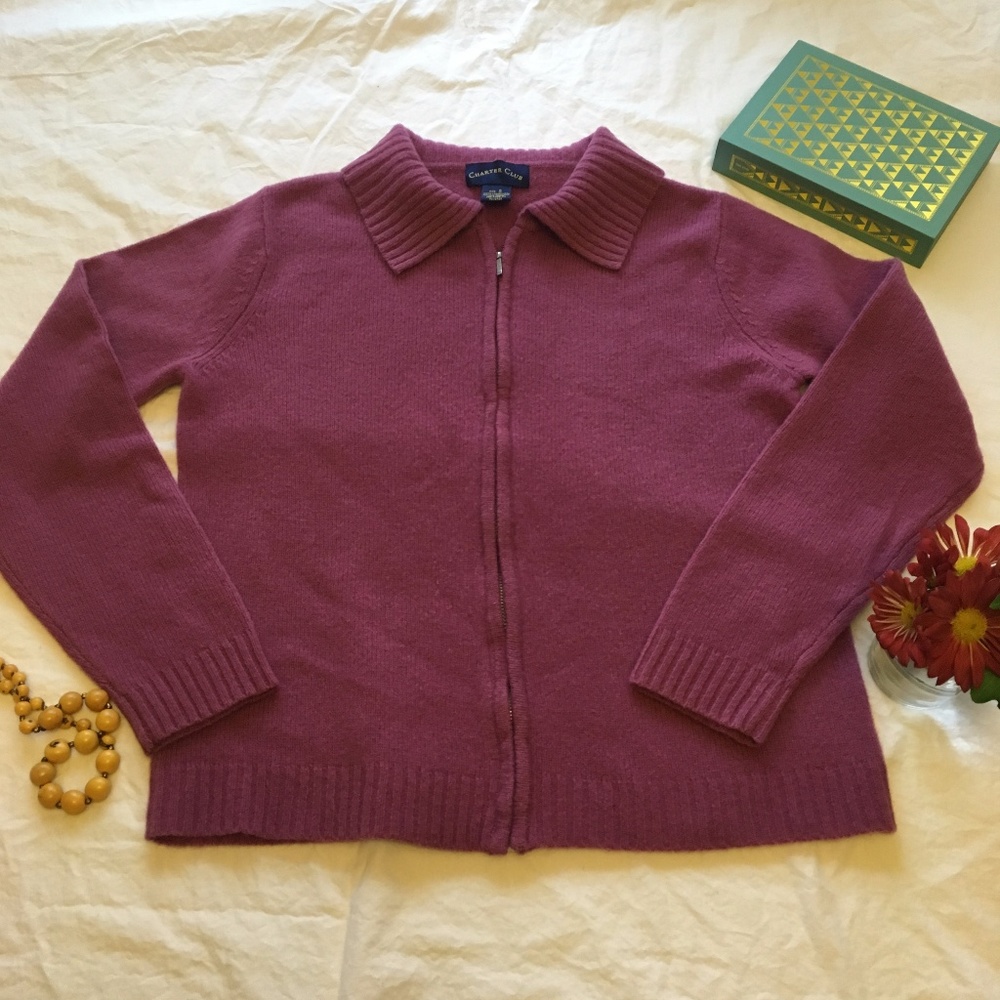 100% Lambswool Zip Cardigan Violet Small EUC