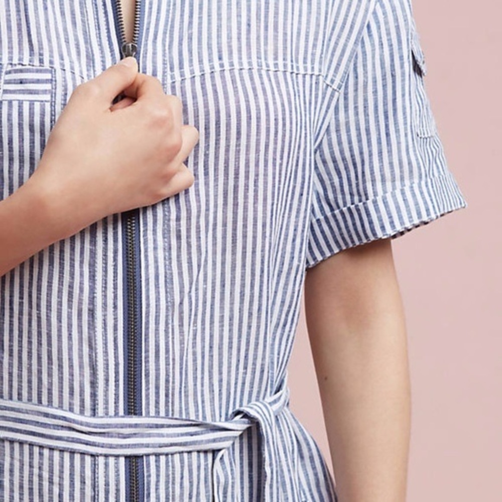 Anthropologie railroad stripe linen jumpsuit