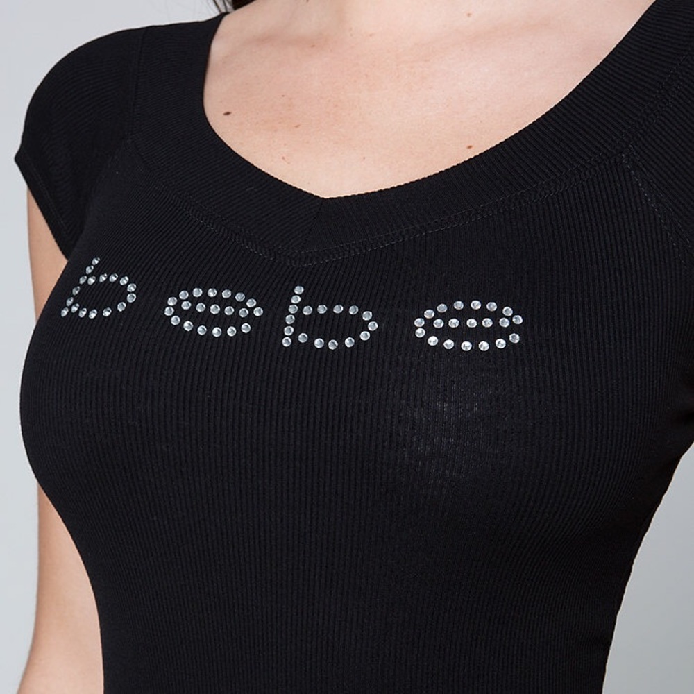 Black bebe Logo Double V-neck