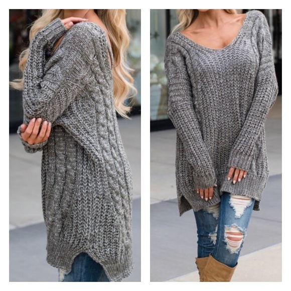 Olive cable knit sweater tunic - Picture 2 of 2