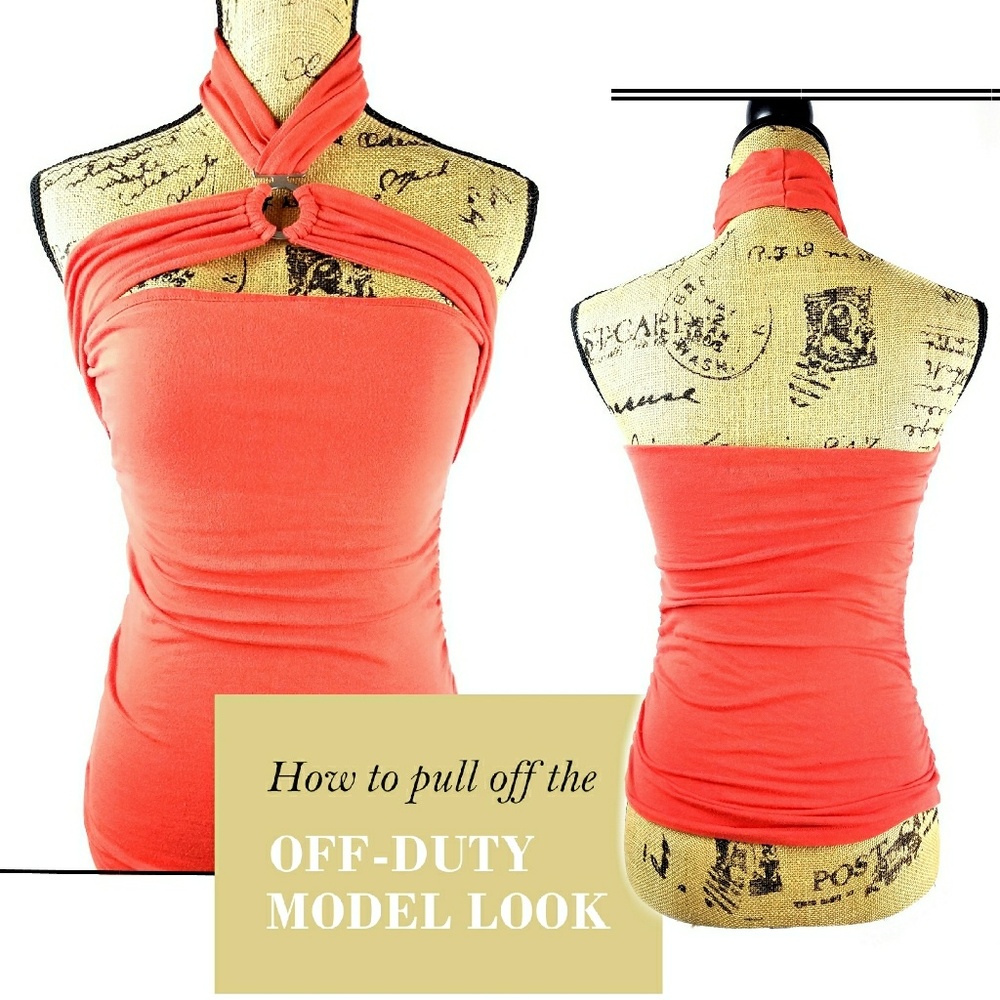 ❄️ MODA: Coral Bodycon Metal-Ring Halter Top
