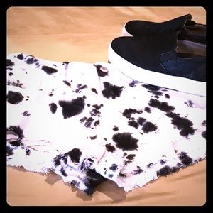 Black and white bleached distressed shorts