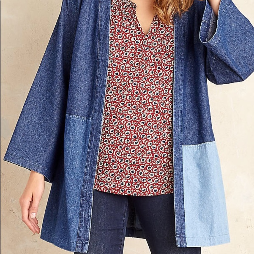 Loup Denim Kimono with asymmetrical color blocking