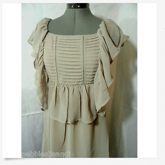 Nwt SLINE Ruffled Dress SML Beige Fancy Church - Picture 3 of 5