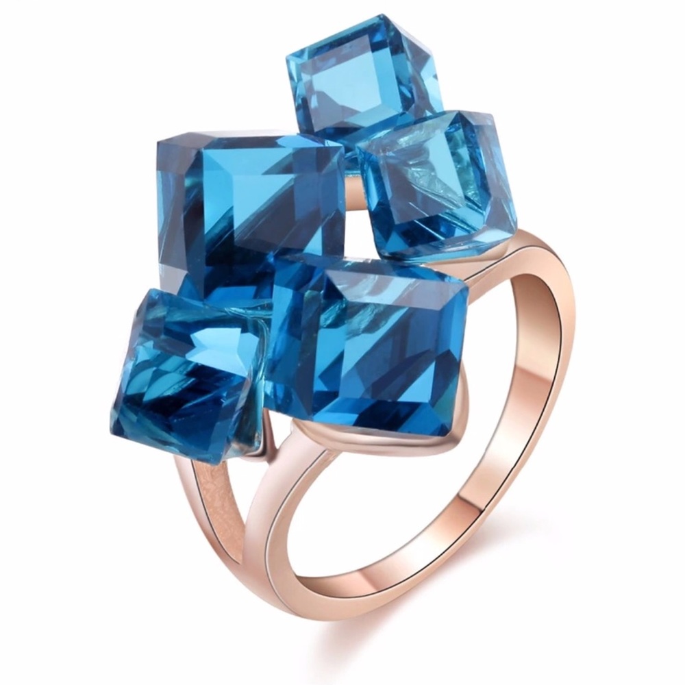 Blue Rose Gold Color Crystal Square Stone Punk
