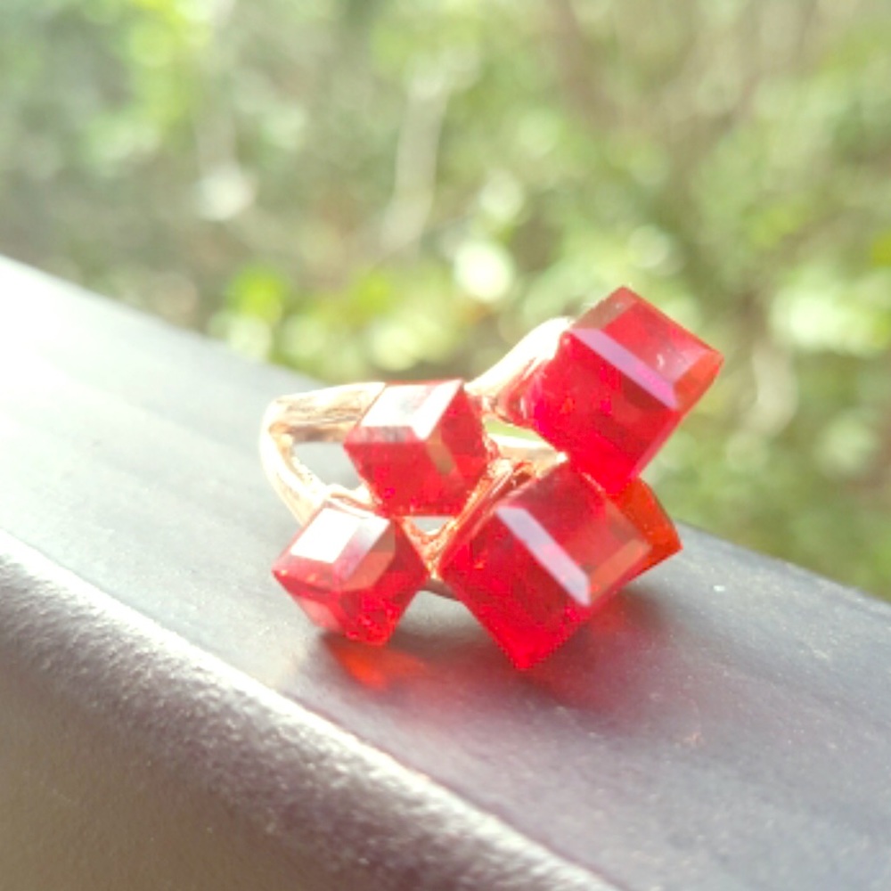 Red Rose Gold Color Crystal Square Stone Punk