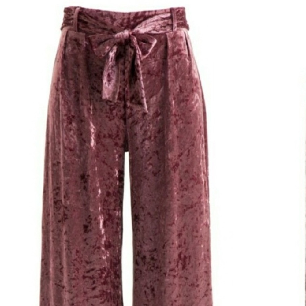 💐Mauve Crushed Velvet Wide Leg Pants!