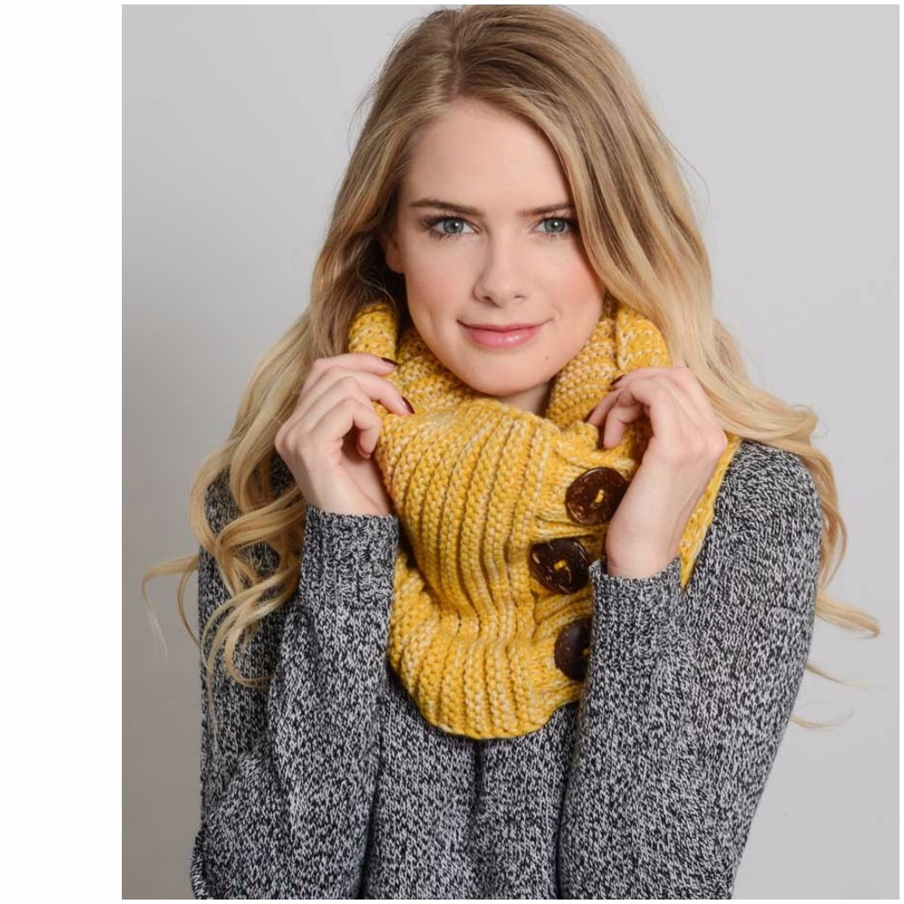 button up // knit buttoned cowl in marled mustard - Picture 2 of 4