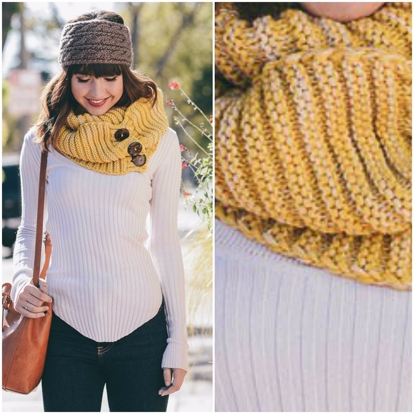 Covet and Clothe Accessories - button up // knit buttoned cowl in marled mustard