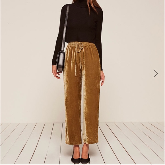Reformation Gold Velvet Trousers 