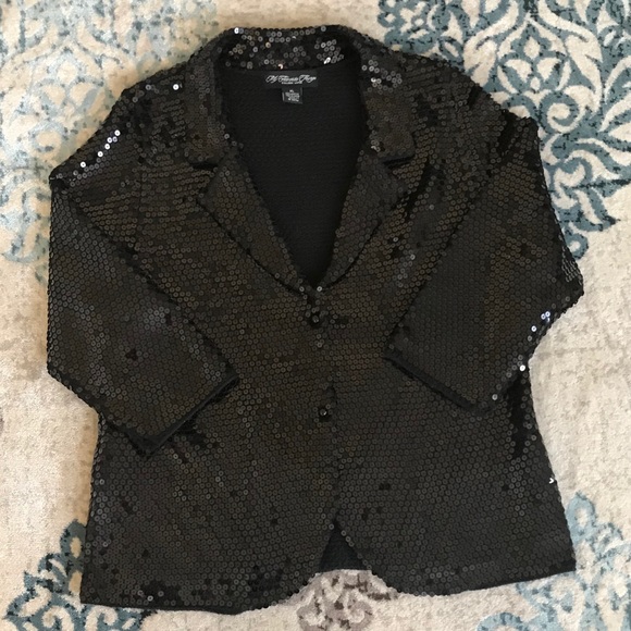 Colleen Lopez Jackets & Blazers - Colleen Lopez - Black Sequined Sweater Blazer