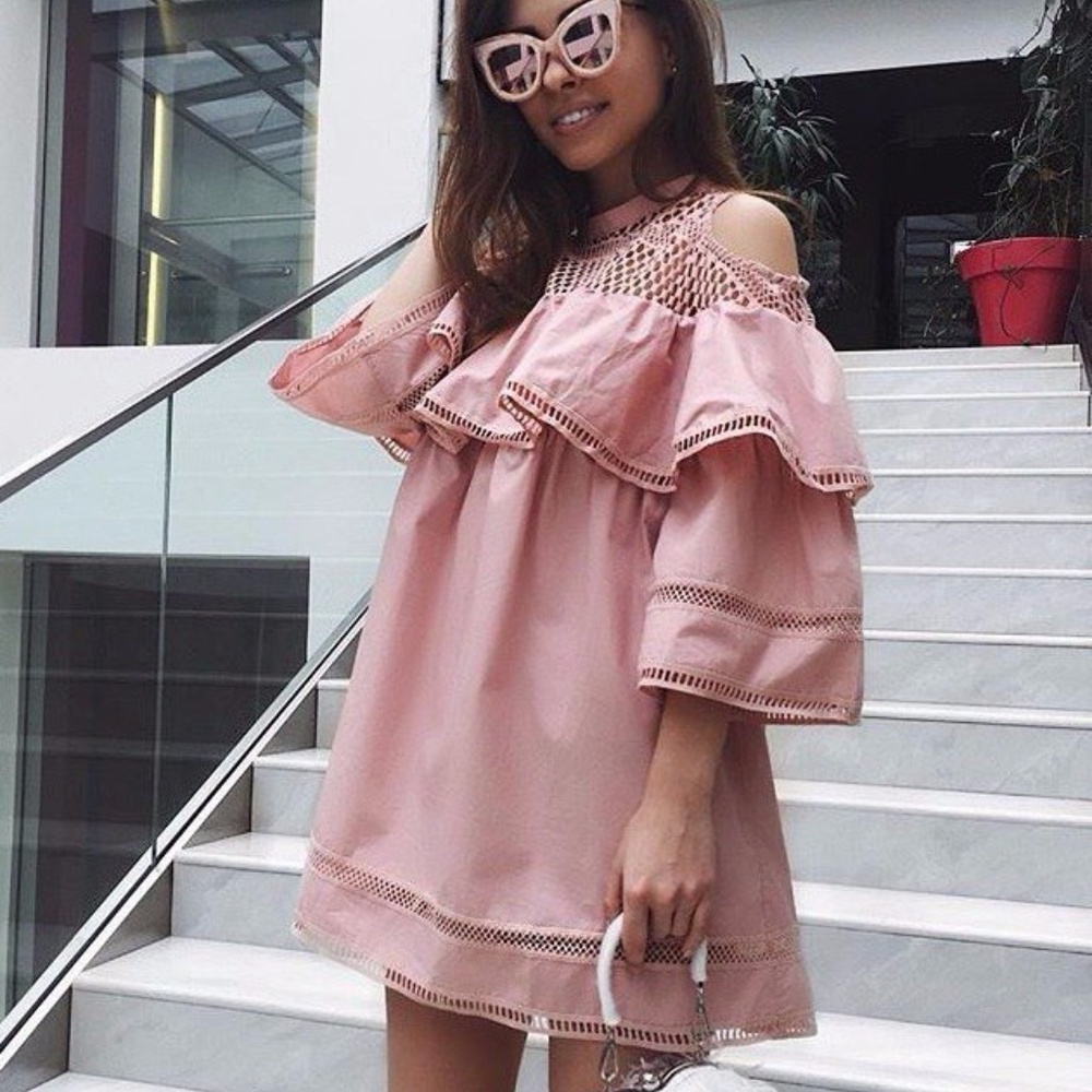 Pink Cut-out Shoulder Dress