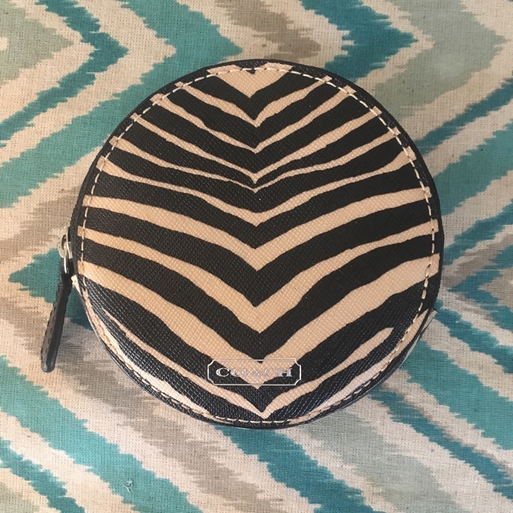 Coach round zebra print coin purse
