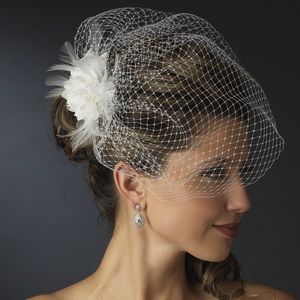Feather flower birdcage veil