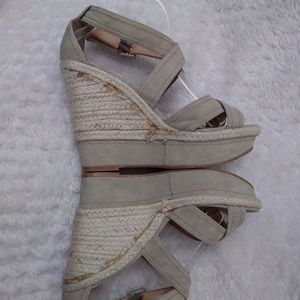 Aldo Nude Tan Suede Esparto Platform Wedge Heel 39