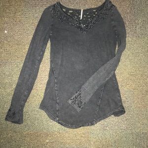Free People Distressed Black Long Sleeve