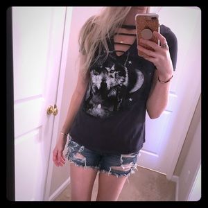 Nordstrom Wolf V neck cut out t-shirt