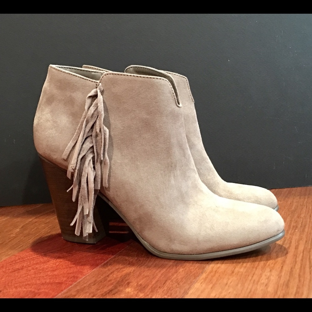 Carlos Taupe Suede Booties with Fringe