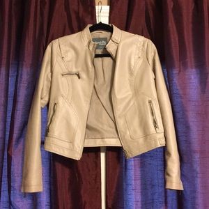 Cream/Beige Cropped Faux Leather Jacket