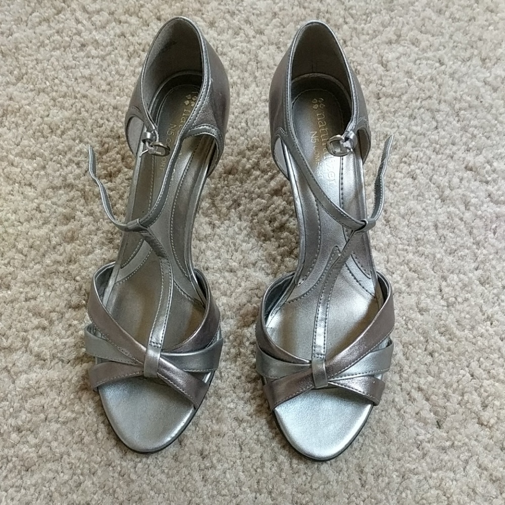 Matte Silver cocktail sandals, NWOT