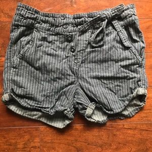 Creased Asymmetrical Belted Stripe Shorts