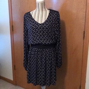 Navy blue print cinched waist dress