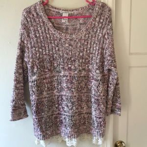 Multi color sweater with lace bottom