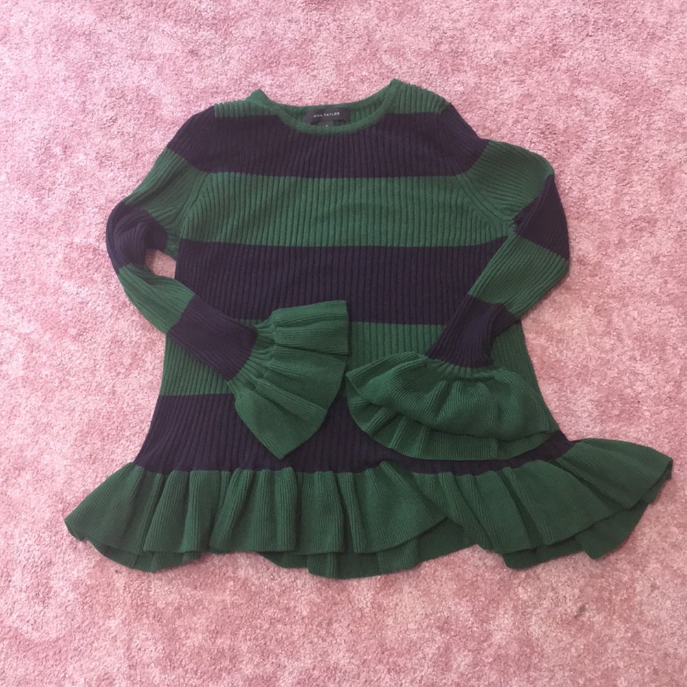 Ann Taylor Striped Ruffle Sweater
