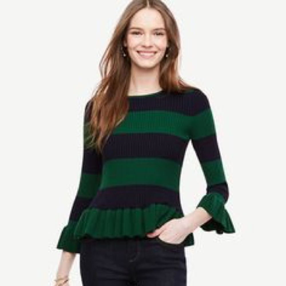 Ann Taylor Striped Ruffle Sweater - Picture 2 of 2