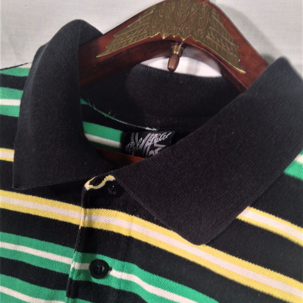 Gold Label Green Yellow Black Striped Short Sleeve